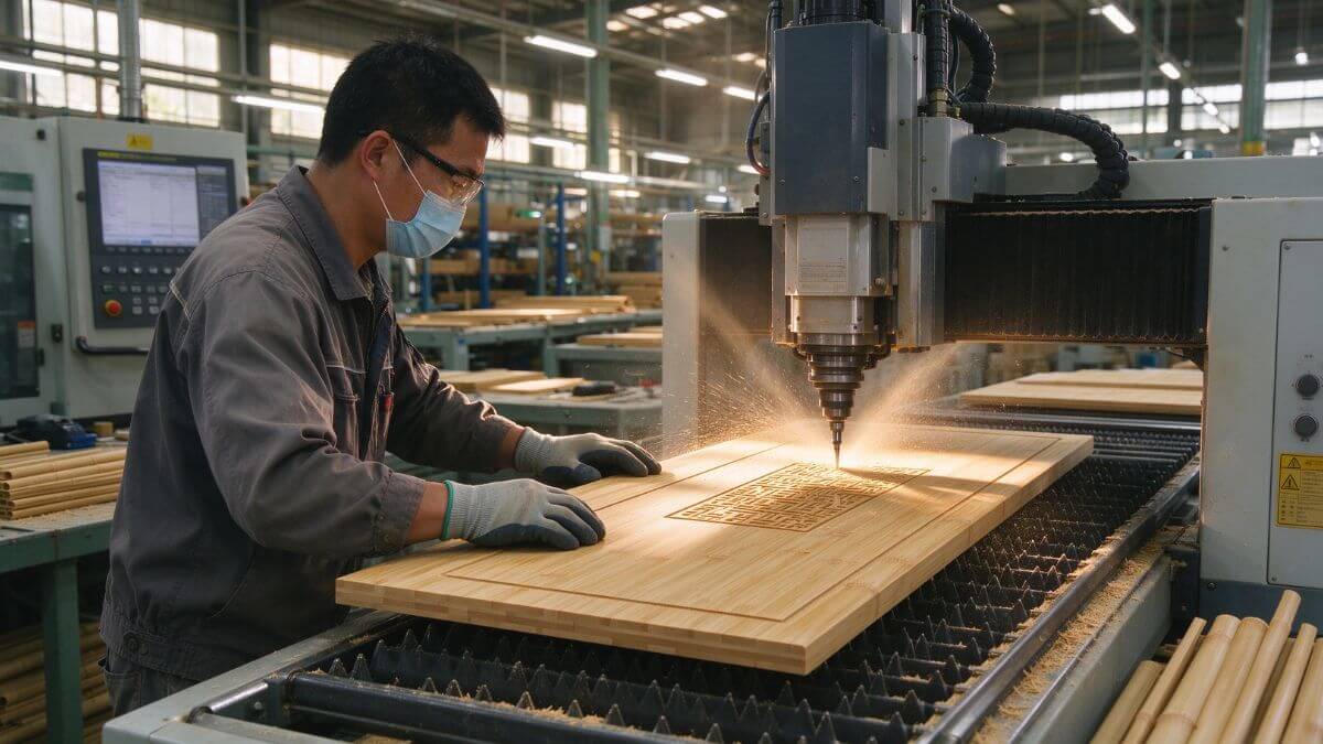 CNC sculpting and 17-step bamboo factory quality control