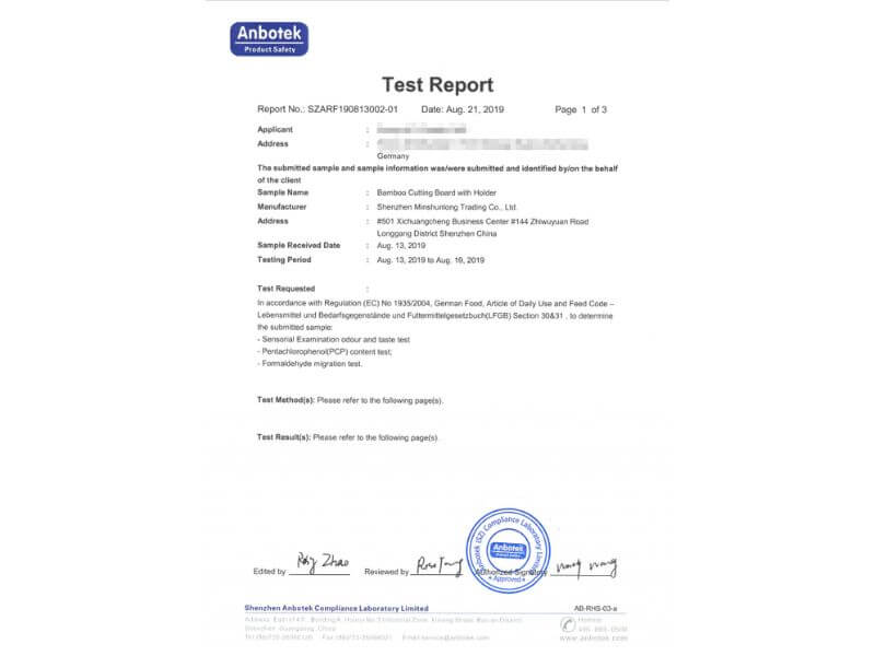 LFGB and DGCCRF food-contact test report for EU-bound bamboo products