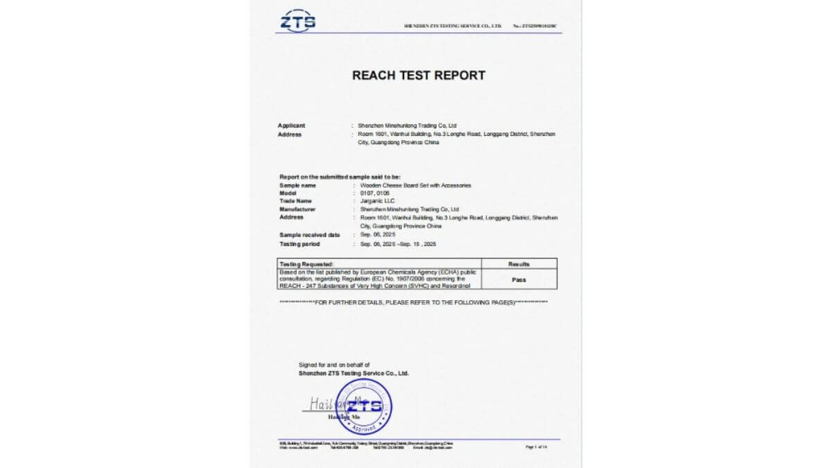 REACH compliance test report for bamboo and wood products