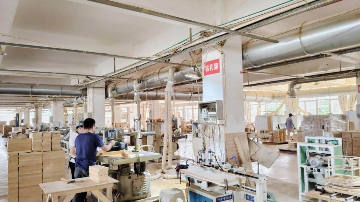 Hole punching department at MSL Bamboo factory