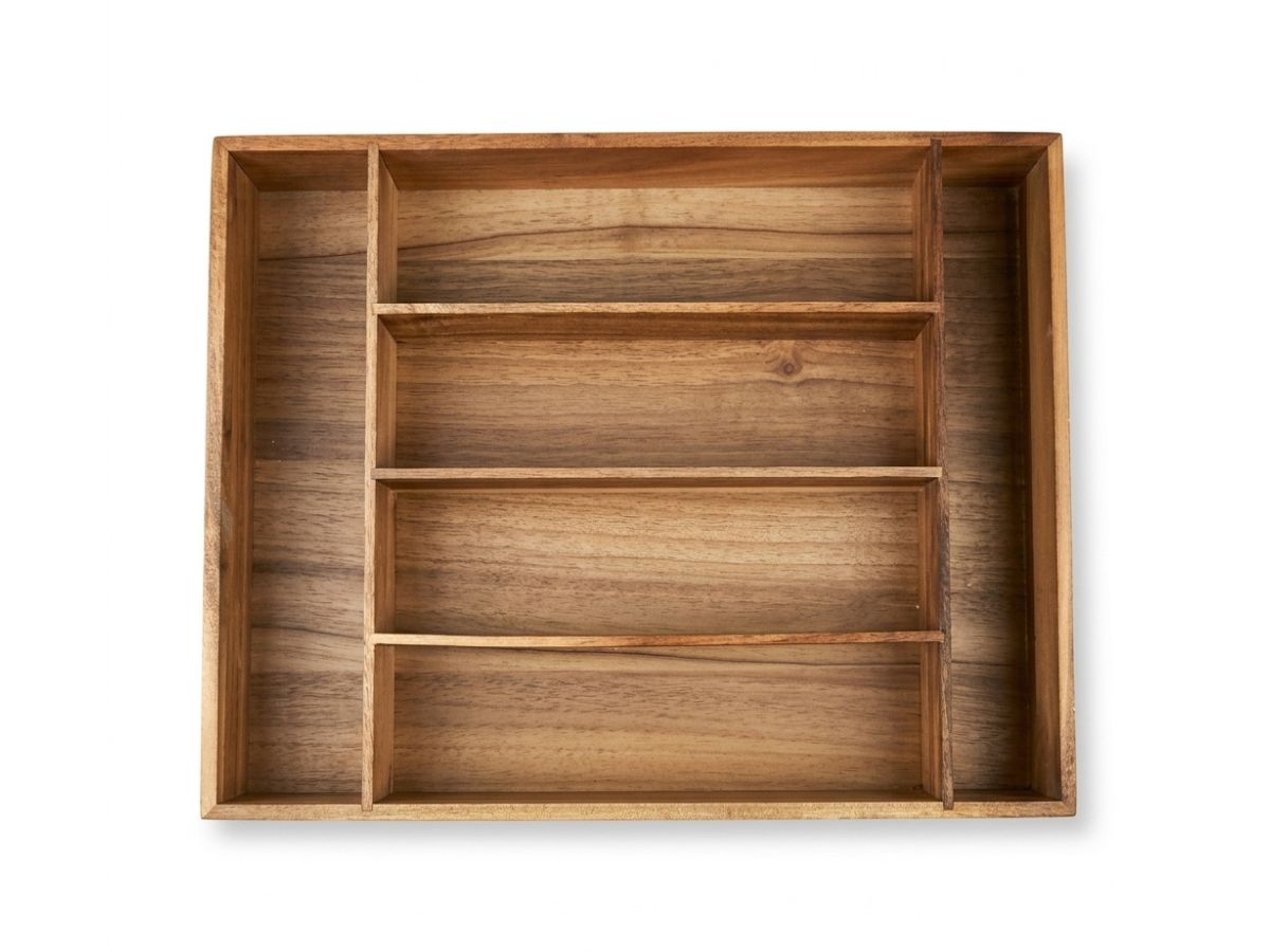 Acacia wood 6-compartment storage box with drawer dividers