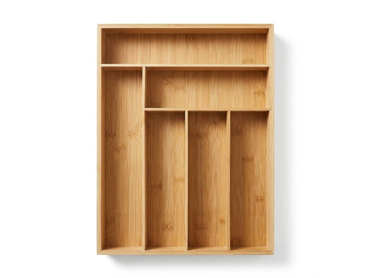Bamboo 6-slot knife organizer box with compartments