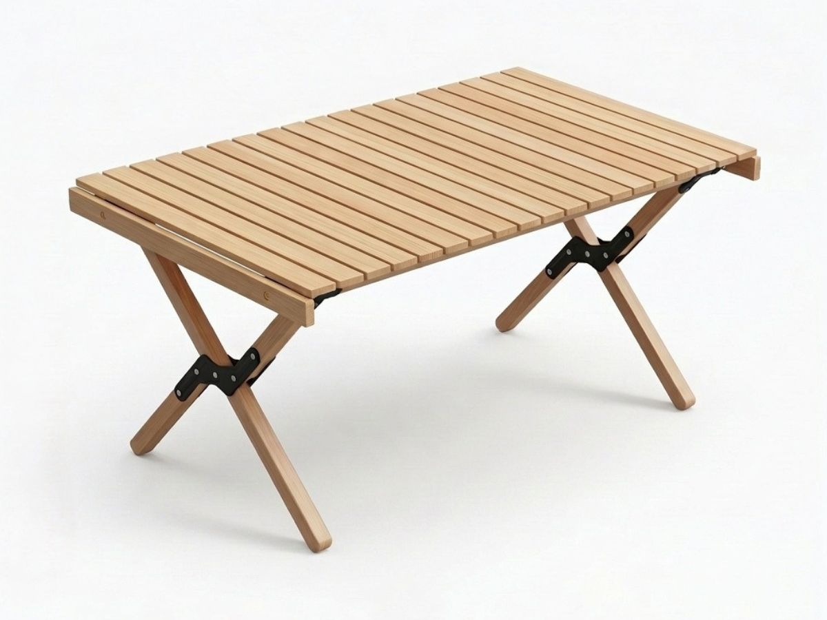 Portable bamboo folding camping table with folding frame, two sizes