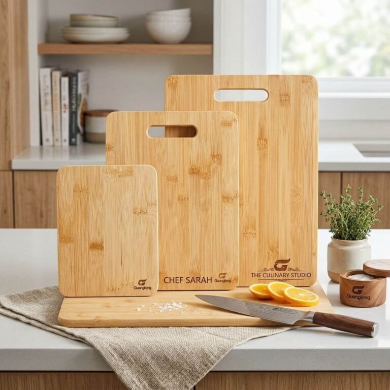 Custom Bamboo Cutting Board Set of 3 with Cut-Out Handles