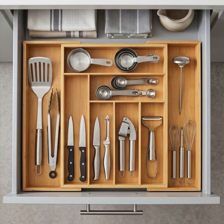 Expandable Bamboo Drawer Organizer for Utensils