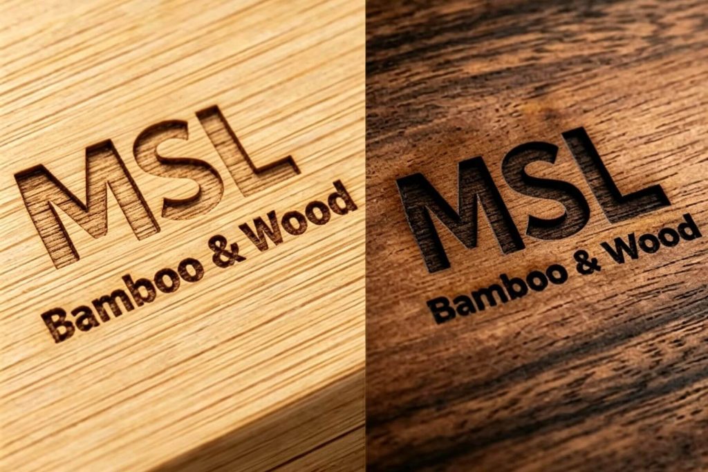 Laser engraved logo on bamboo cutting board