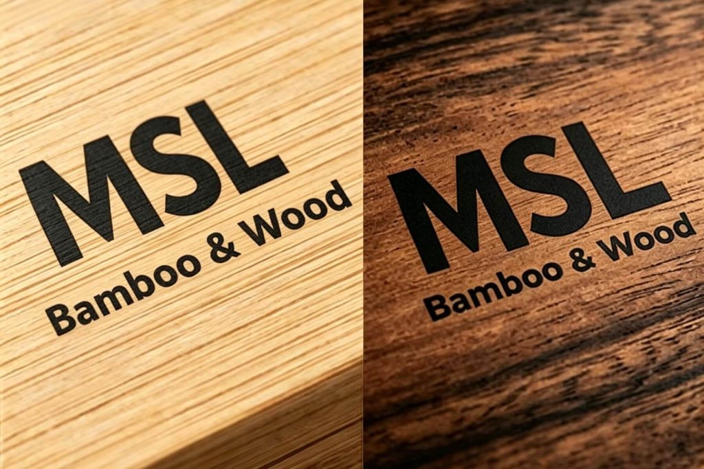 Screen printed logo on bamboo and wood kitchenware