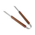 15-inch heavy-duty BBQ tongs with solid wood handles, angled up-left on white background.