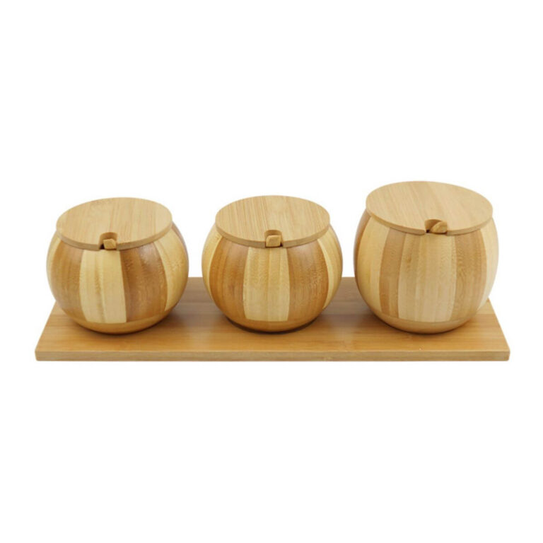 3-Piece Bamboo Spice Jar Set with Serving Tray