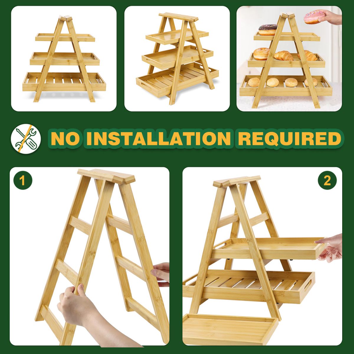 No installation required: unfold the frame and place the trays on top.