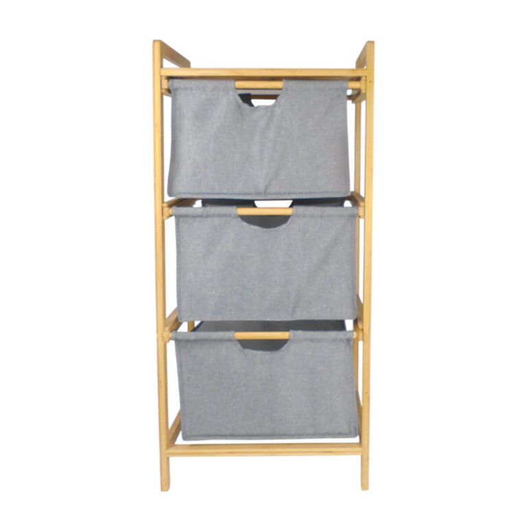 3-Tier Bamboo Laundry Tower with Pull-Out Fabric Drawers