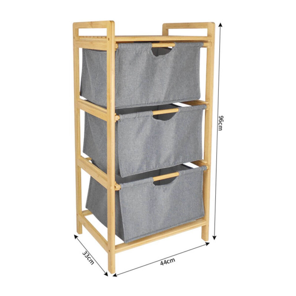 3-tier bamboo laundry tower dimensions: 44 x 33 x 96 cm.