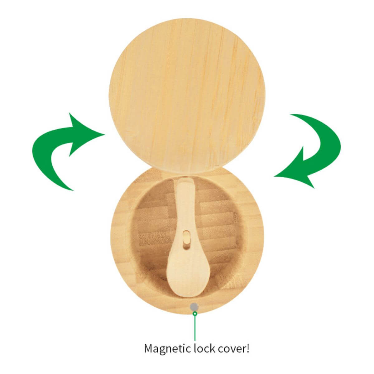 Magnetic lock cover of the 3-tier revolving bamboo spice tower.