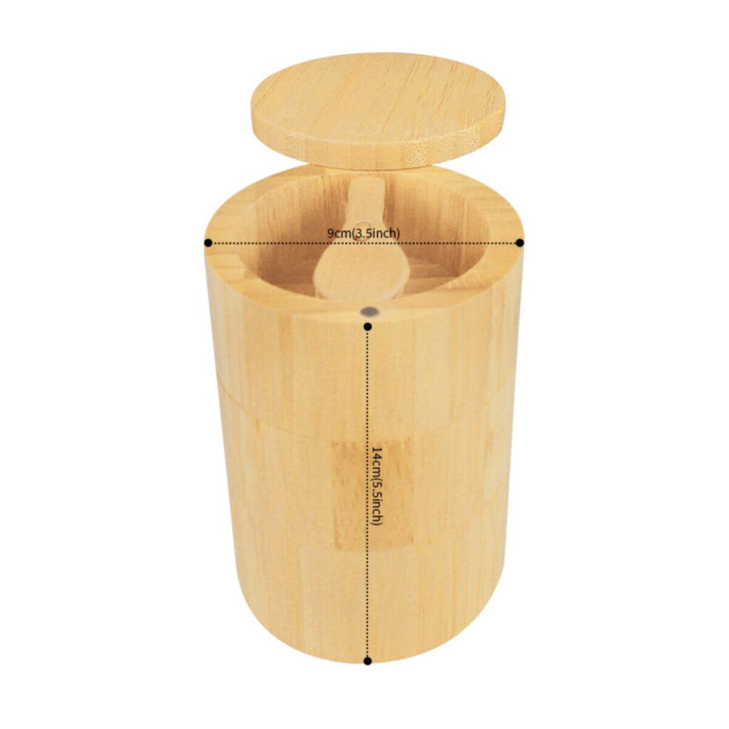 3-tier revolving bamboo spice tower dimensions: 5.5 inch height, 3.5 inch diameter.