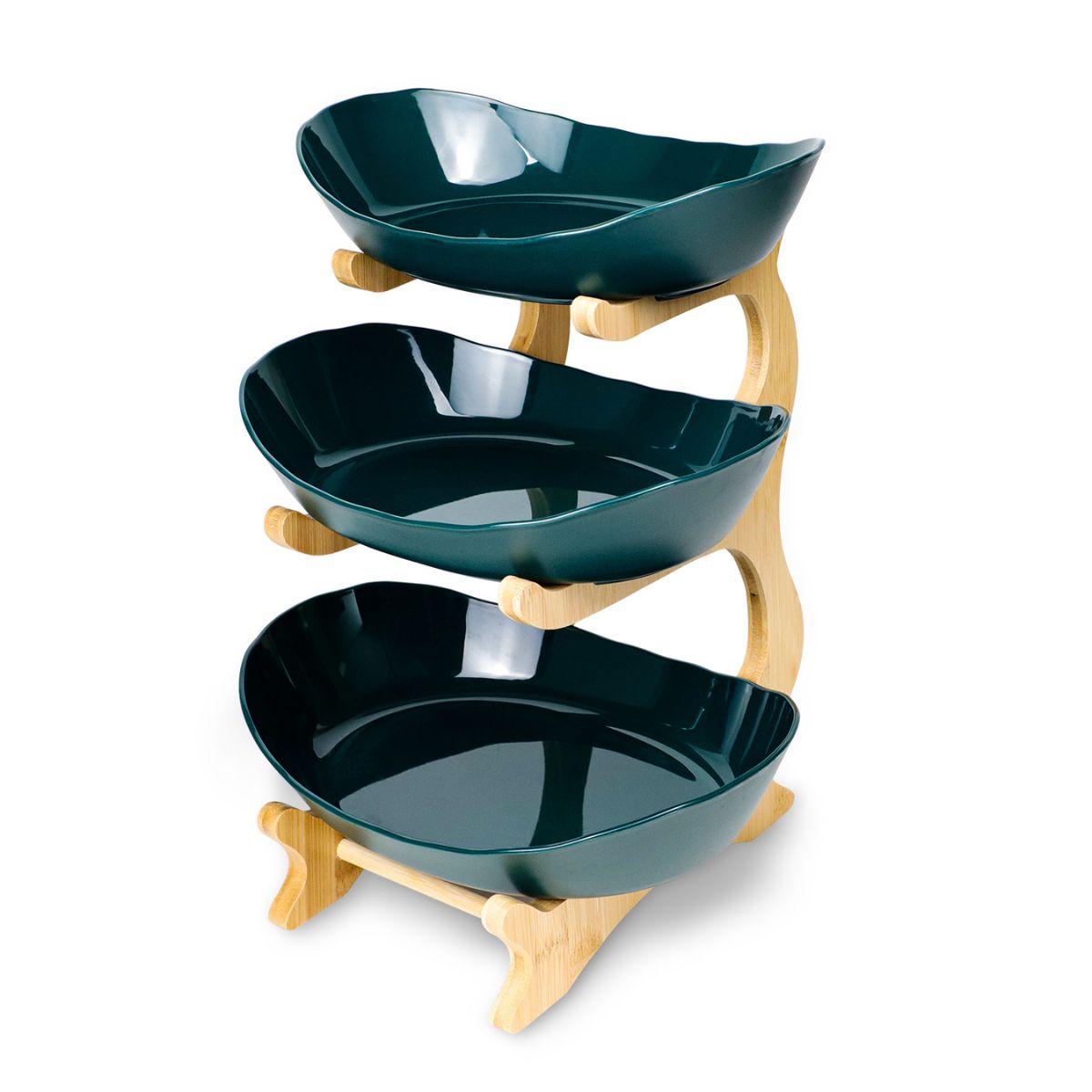 Side view of the 3-tier wave bowl fruit stand showing graduated bowl sizes.