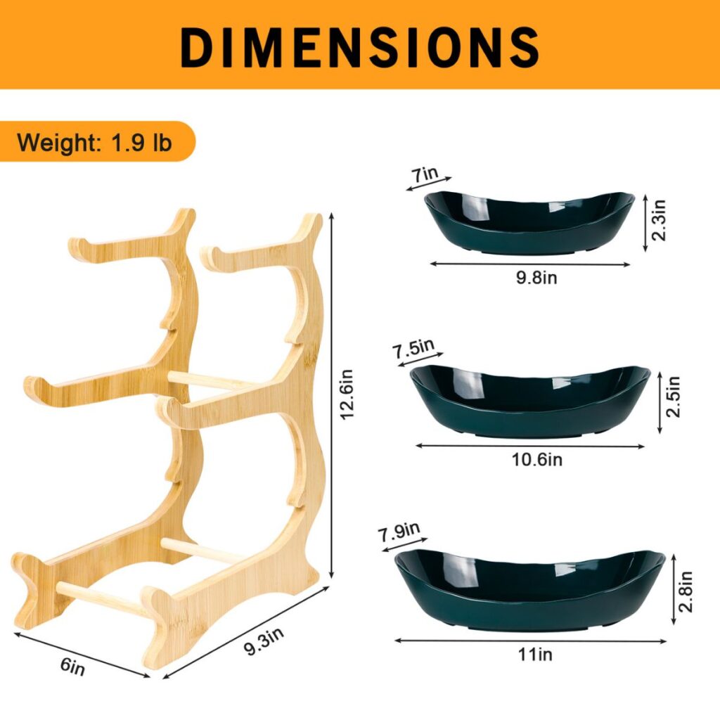 3-tier wave bowl fruit stand dimensions: 12.6 inch height, 9.3 x 6 inch base, 1.9 lbs.