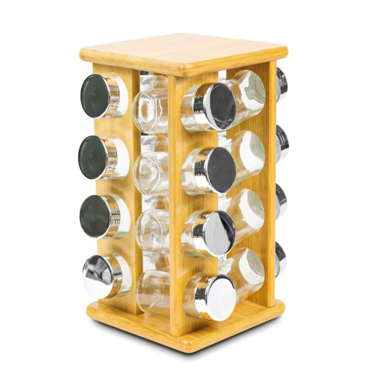 360° Revolving Bamboo Spice Tower with 16 Glass Jars