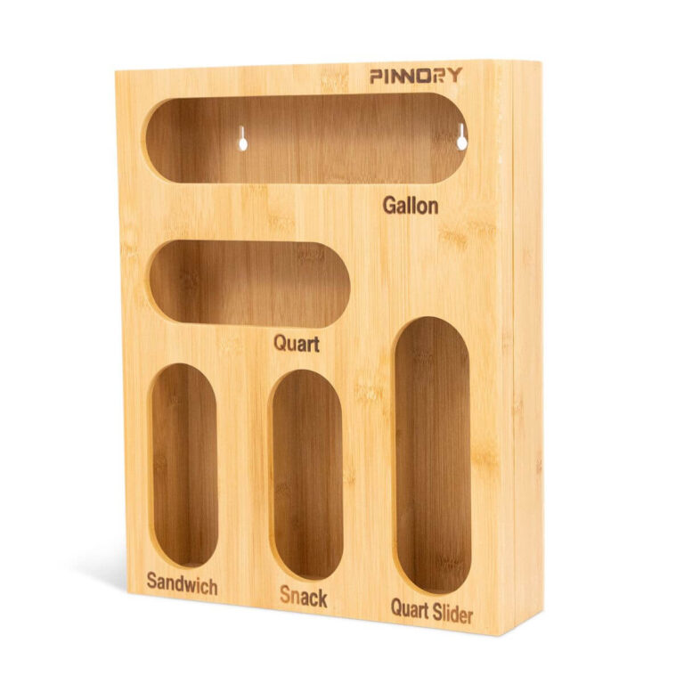 4-Slot Bamboo Ziploc Bag Organizer with Openable Lid