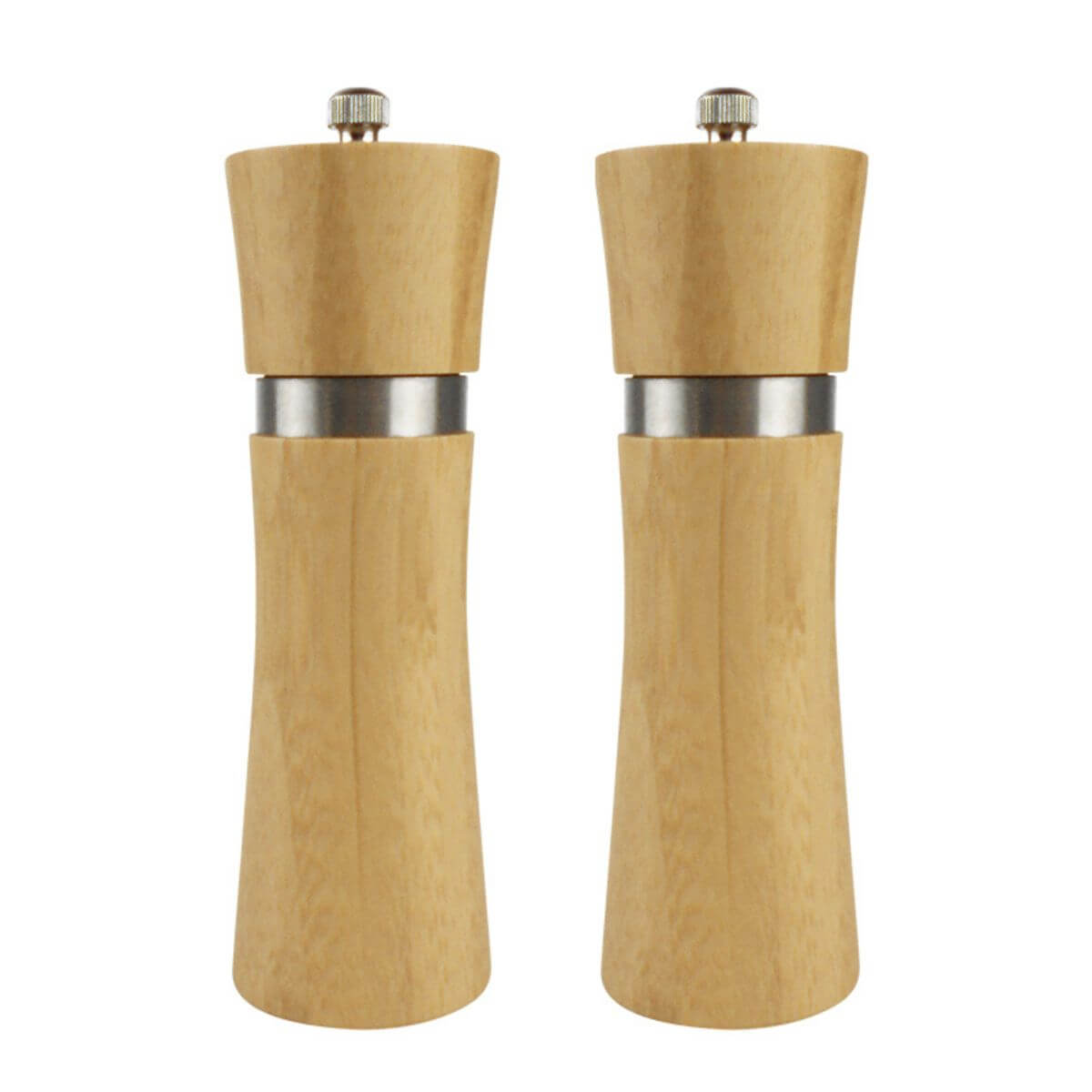 6.5-inch classic bamboo pepper mill set, front view on white background.