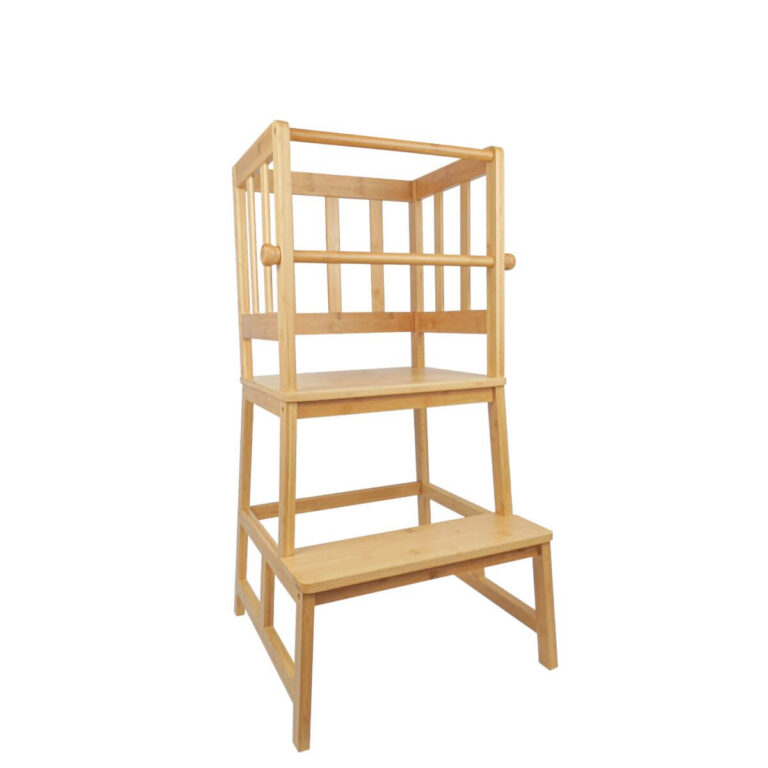 A-Frame Bamboo Toddler Learning Tower with Safety Rail
