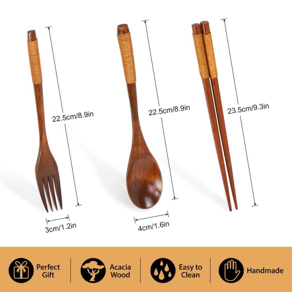 3-piece acacia wood flatware set dimensions.