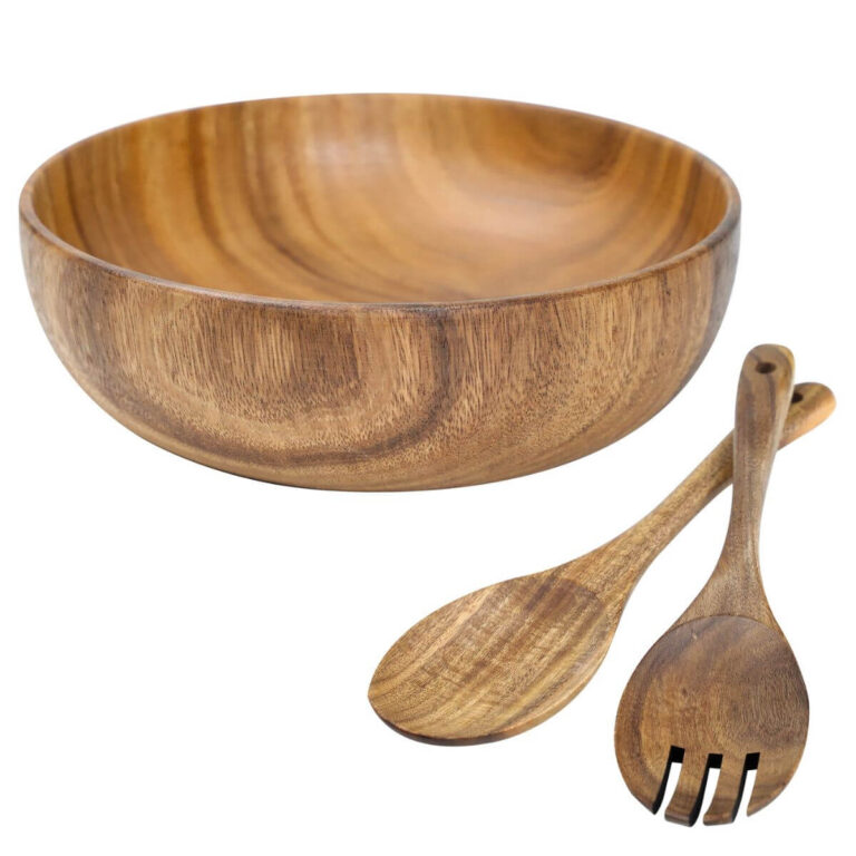 Large Acacia Wood Salad Bowl Set with Spoon & Fork