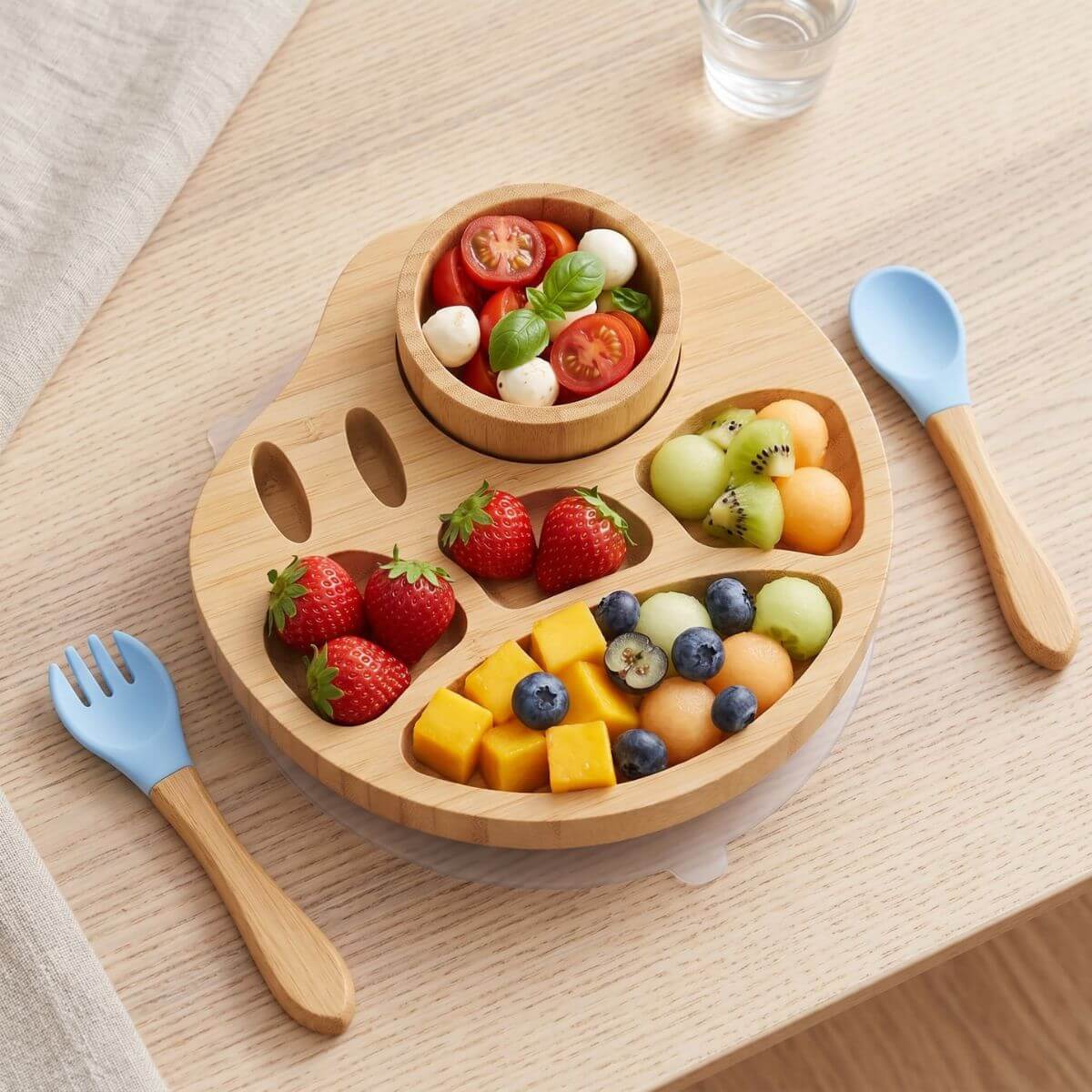 All-in-One Bamboo Divided Plate Set with Utensil Slots - Image 3