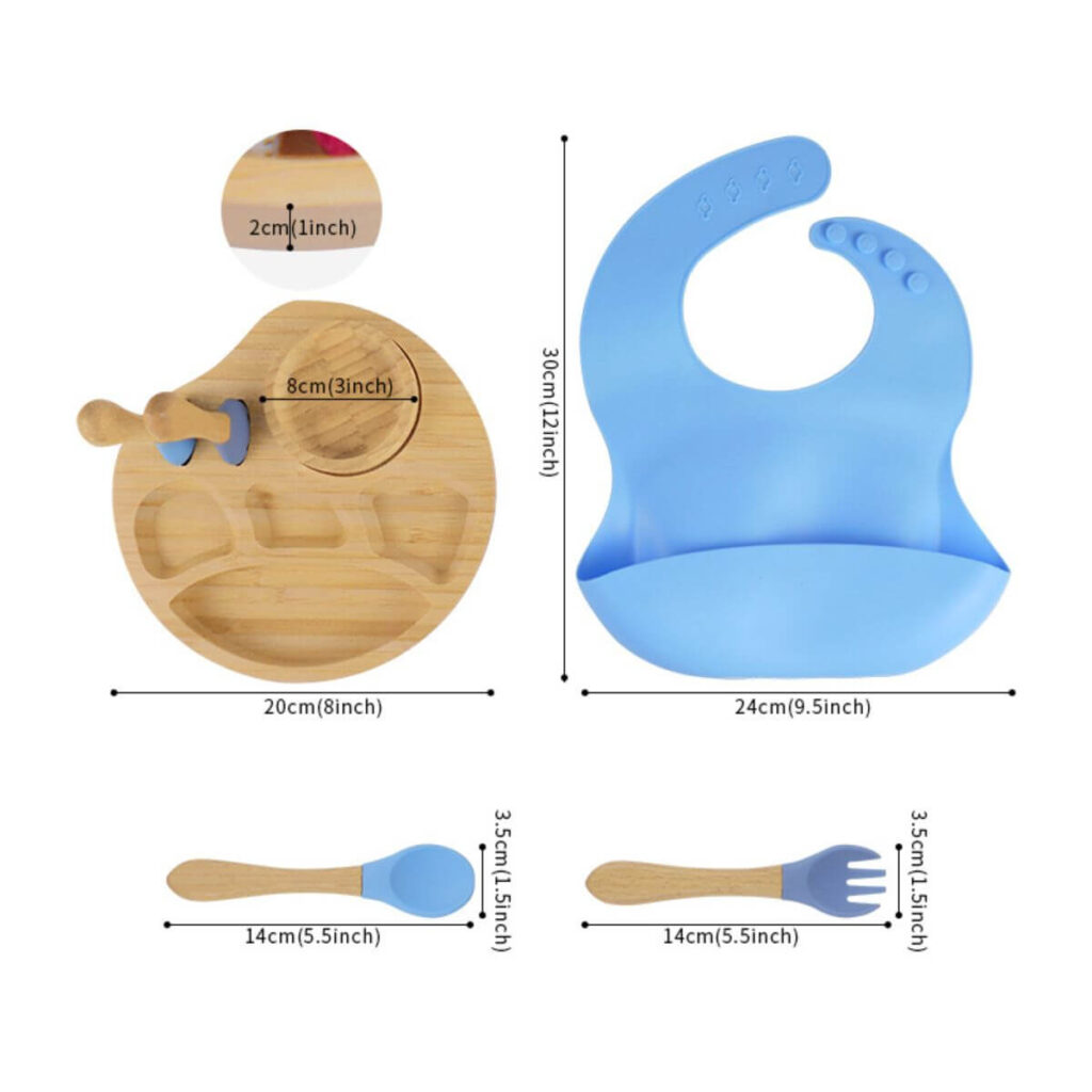 All-in-one bamboo divided plate dimensions: 8 inch width, 1 inch thickness.