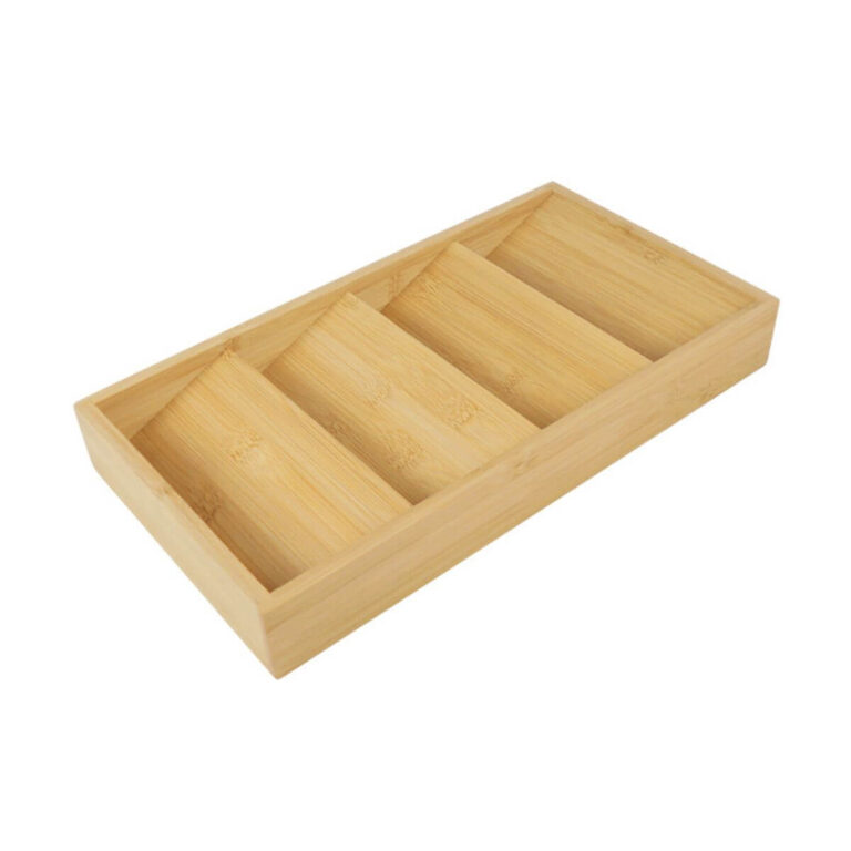 All-in-one bamboo spice rack drawer organizer with full surround frame, angled top view on white background.