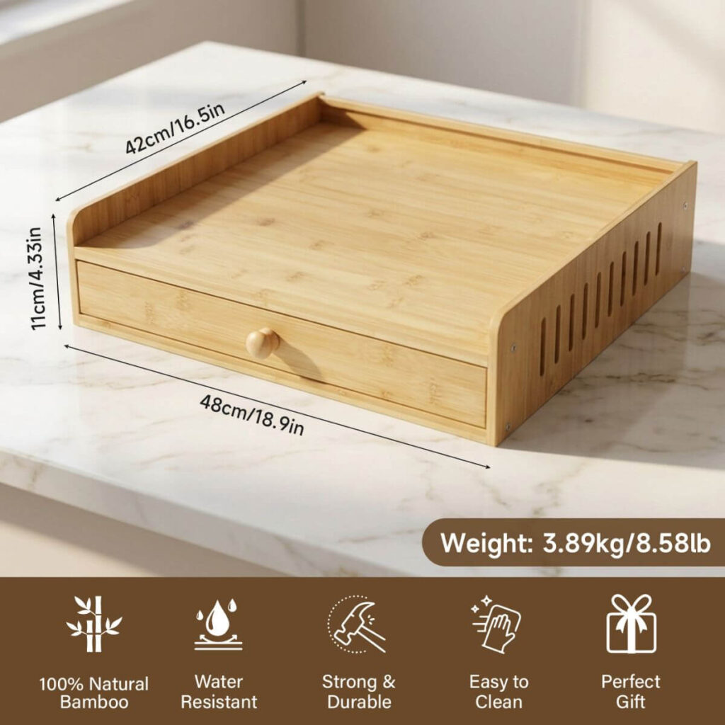 Bamboo coffee pod drawer dimensions: 48 x 42 x 11 cm, 3.89 kg.