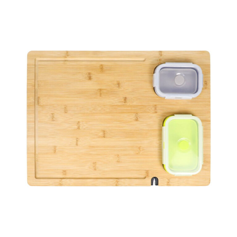 Bamboo Cutting Board with 2 Collapsible Silicone Containers
