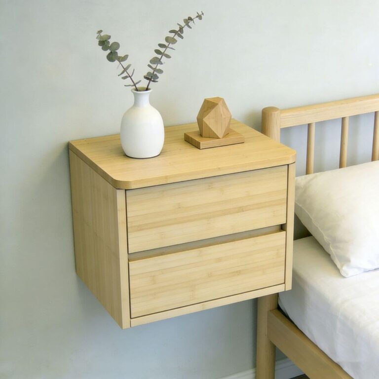 Bamboo Floating Nightstand with 2 Drawers