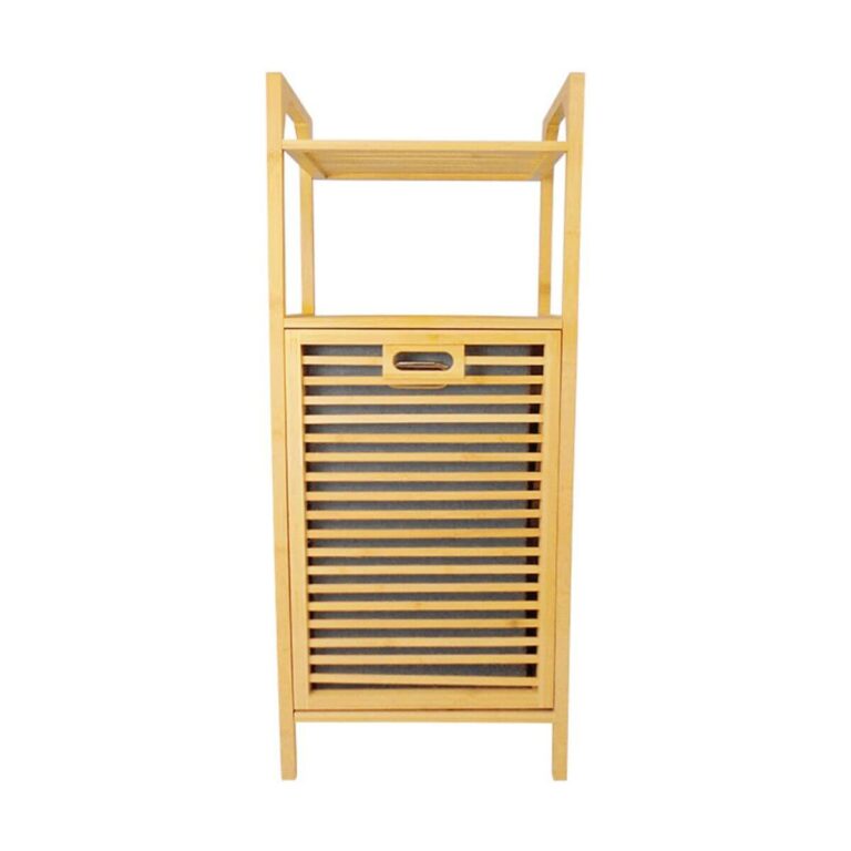 Bamboo Laundry Hamper with Tilt-Out Louvered Door & 2-Tier Shelf