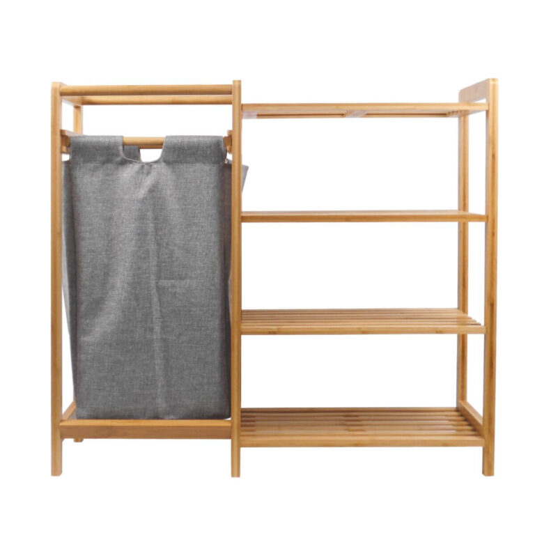 Bamboo Laundry Hamper with 4-Tier Shelf & Removable Bag