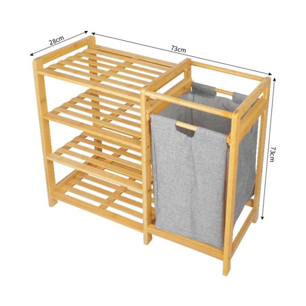 Tall bamboo laundry hamper dimensions: 73 x 28 x 73 cm.