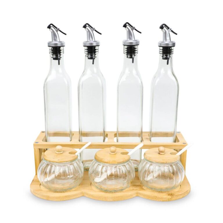 Bamboo Oil Bottle & Pumpkin Spice Jar Organizer Set