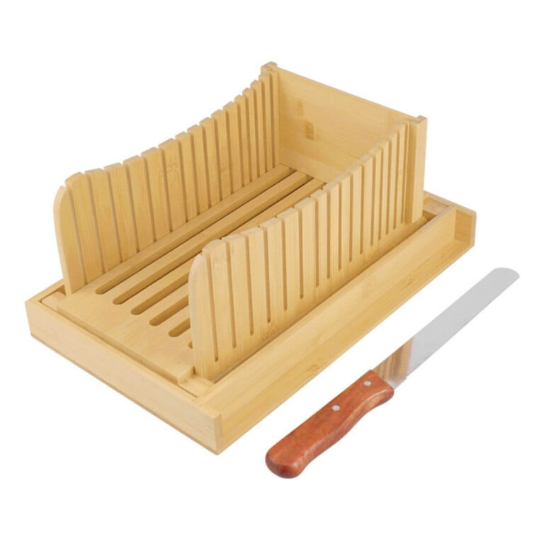 Foldable Bamboo Bread Slicer with Crumb Tray & Knife