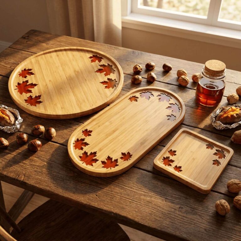 Maple Leaf Bamboo Serving Tray Set of 3