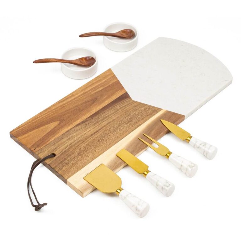 Marble & Acacia Charcuterie Board Set with Knives
