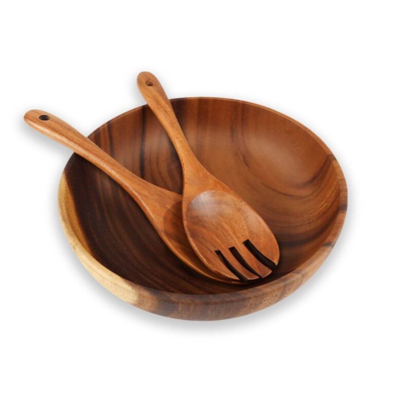 Minimalist Acacia Wood Salad Bowl Set with Spoon & Fork