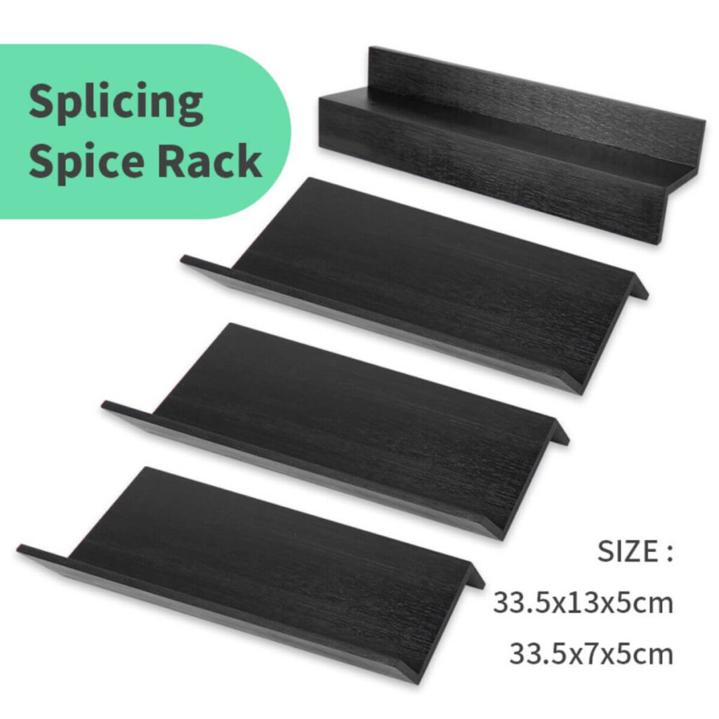 Modular spice rack dimensions: 33.5 x 13 x 5 cm and 33.5 x 7 x 5 cm modules.