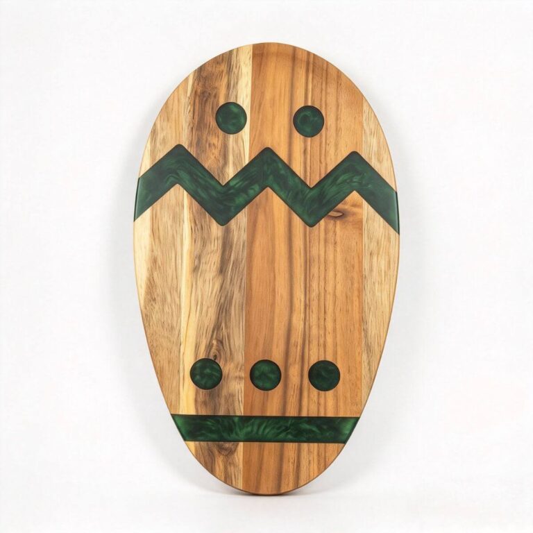 Oval Acacia Wood Board with Green Resin Totem Pattern
