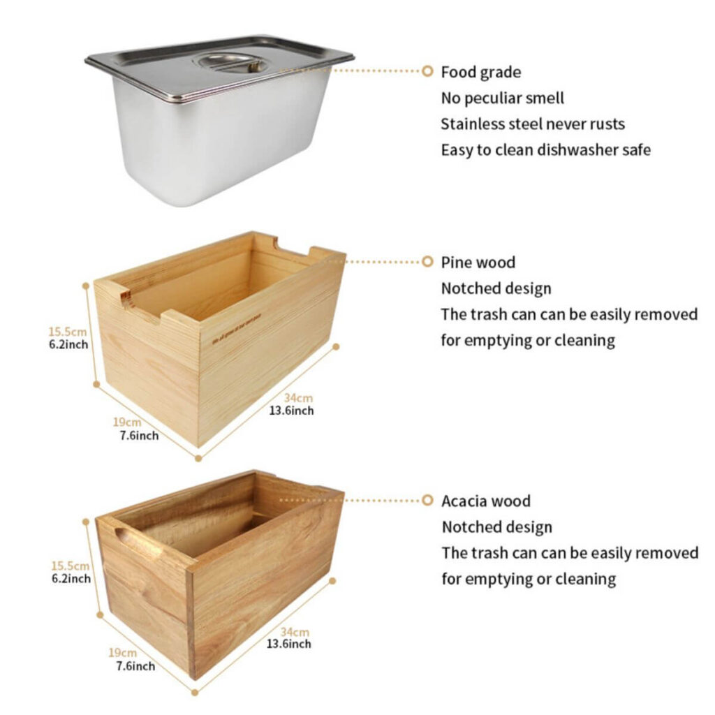 Pine wood compost bin dimensions: 13.6 x 7.6 x 6.2 inches.