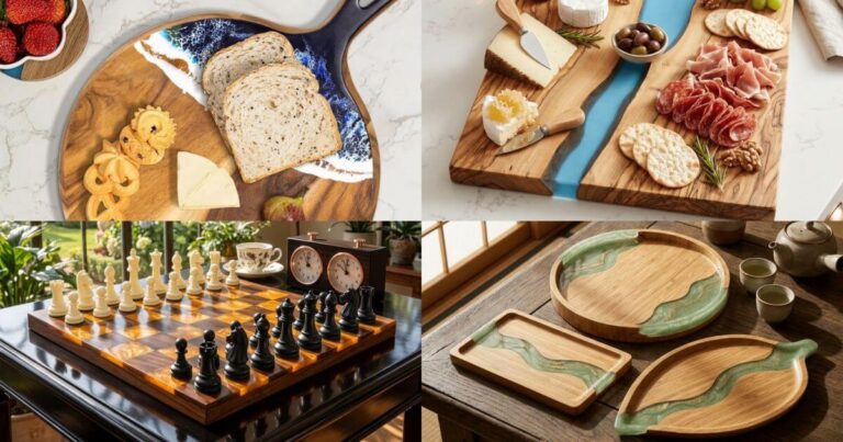 Resin & Wood Board Styles: Wave, River, Chessboard, Inlay