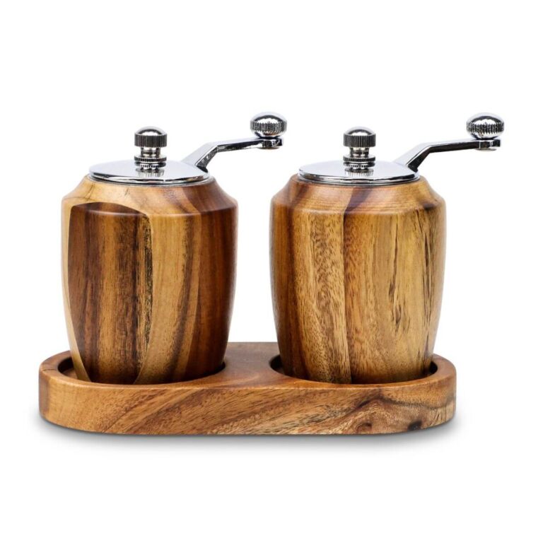 Retro Crank-Handle Acacia Wood Grinder Set with Base