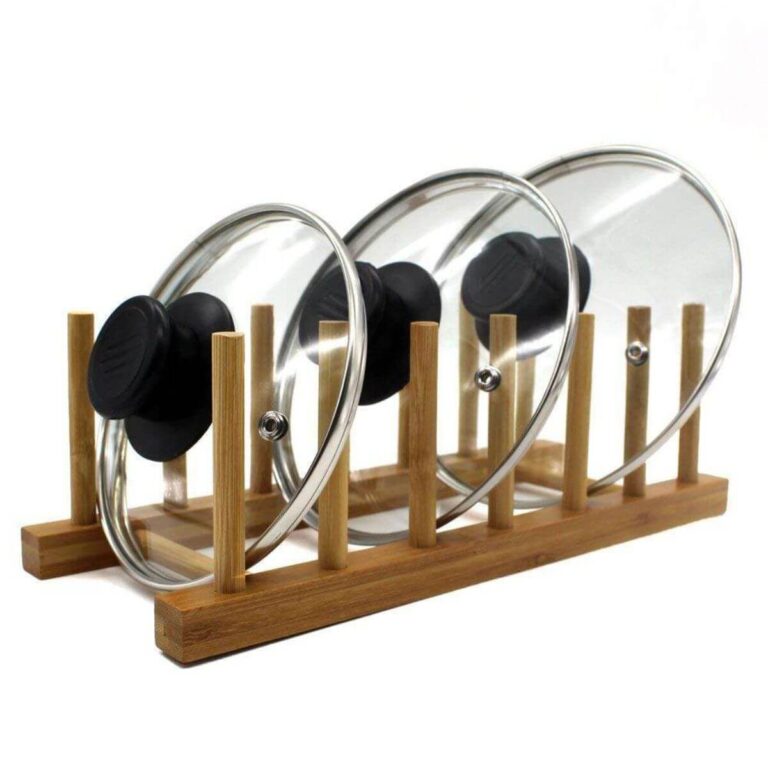 Single-Tier Bamboo Dish Rack & Lid Holder
