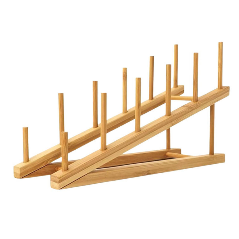 Slanted Peg Bamboo Plate Rack & Display Stand