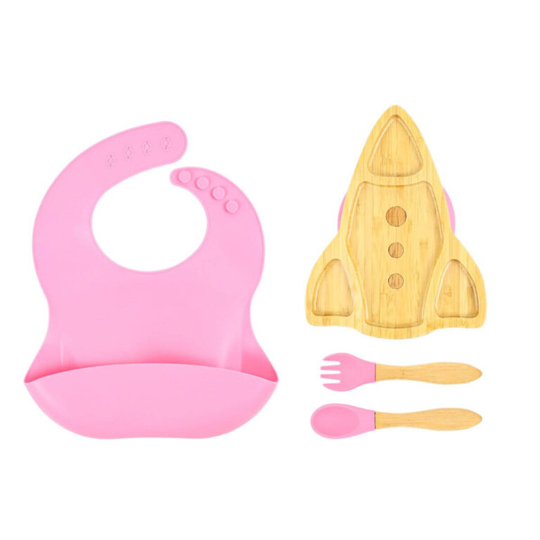 Space Rocket Bamboo Divided Plate Set
