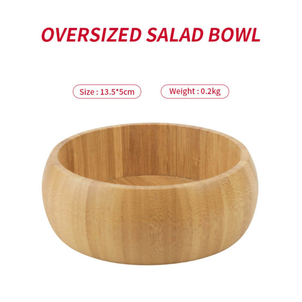 Straight-wall bamboo bowl dimensions: 5.3 inch diameter, 2 inch height, 0.2 kg.