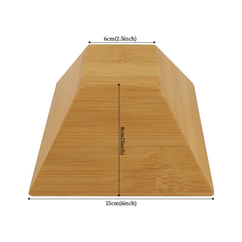 Trapezoid bamboo bowl dimensions: 6 inch top, 2.5 inch base, 3 inch height.